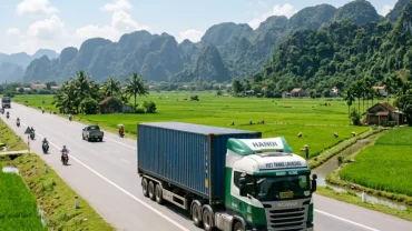 Hình ảnh chiếc xe tải đang chở hàng trên đường phố Việt Nam giúp giải mã mơ thấy xe tải