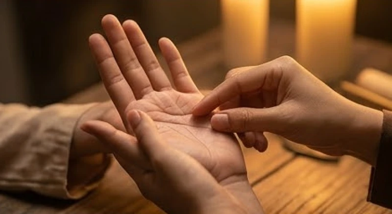 Hai bàn tay đang chạm vào nhau để xem các đường chỉ tay dưới ánh sáng dịu nhẹ