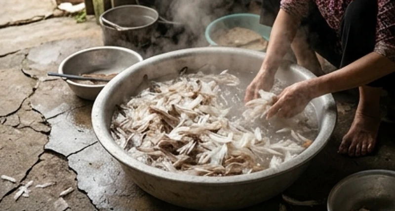 Mơ thấy giết mổ gia cầm: Điềm báo hung cát & bộ số may mắn 4 Quá trình nhổ lông vịt bằng nước sôi trong chậu thau, minh họa cho việc thanh tẩy vận xui theo quan niệm dân gian