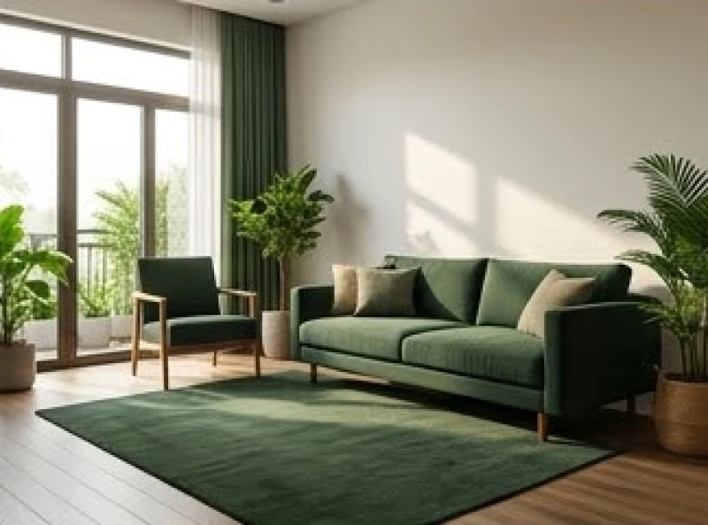 Những điều cấm kỵ trong phong thủy với tuổi Dần và cách hóa giải 4 Thảm trải sàn màu xanh lá cây đậm được bố trí trong một phòng khách hiện đại