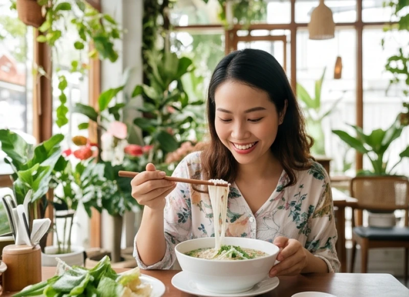 Môi giật là điềm gì: Bảng tra cứu 12 khung giờ và y khoa 4 Người phụ nữ đang vui vẻ thưởng thức bữa ăn tối ngon miệng tại nhà hàng sang trọng với bạn bè