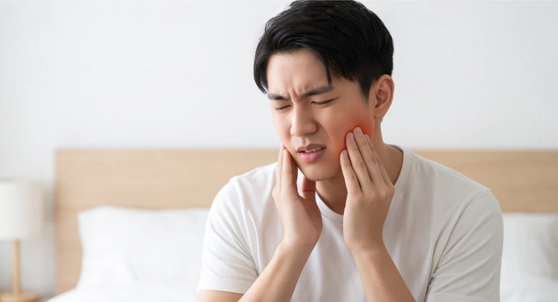 Mơ thấy vỡ răng: Giải mã điềm báo từng vị trí và ngũ hành 7 Chàng trai dùng tay xoa bóp vùng khớp thái dương hàm vì cảm giác ê buốt và đau mỏi sau khi ngủ dậy