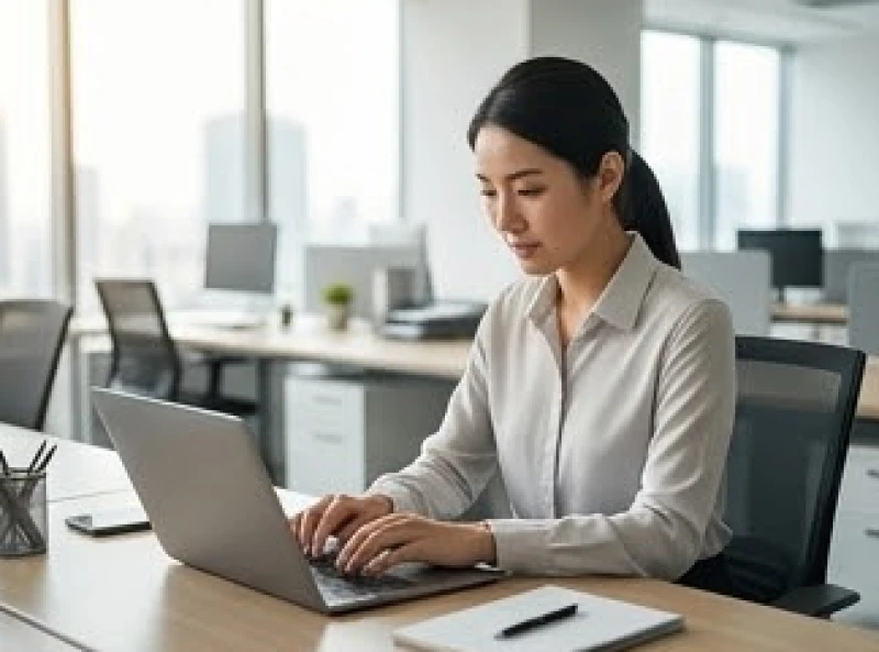 Nhân viên công sở đang tập trung cao độ làm việc trên máy tính trong không gian văn phòng chuyên nghiệp