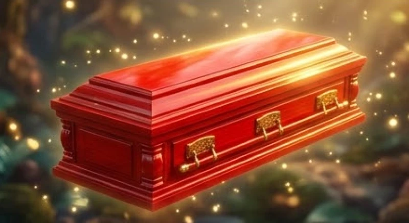 Mơ thấy khiêng quan tài: Giải mã điềm báo theo từng bối cảnh 4 Cỗ quan tài bằng gỗ sơn màu đỏ tươi bóng bẩy được khiêng đi giữa không gian rực rỡ