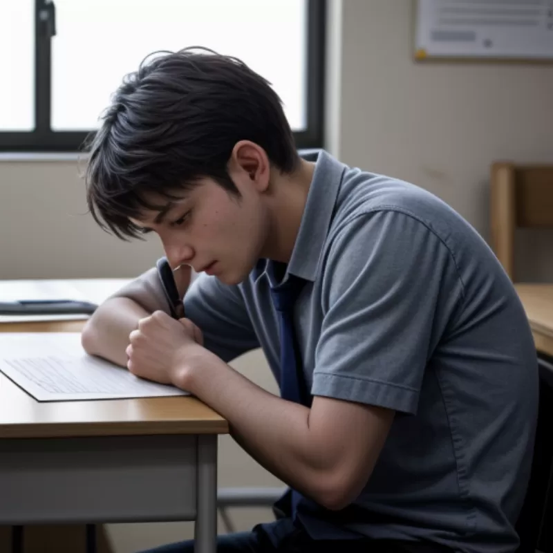 Một nam sinh đang căng thẳng khi tham gia kỳ thi