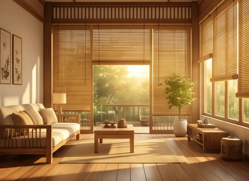 Ất Tỵ 2025 mệnh gì: Giải mã Phú Đăng Hỏa và phong thủy sinh con 8 Không gian mùa hè rực rỡ với ánh nắng mặt trời chiếu xuyên qua rèm cửa tre