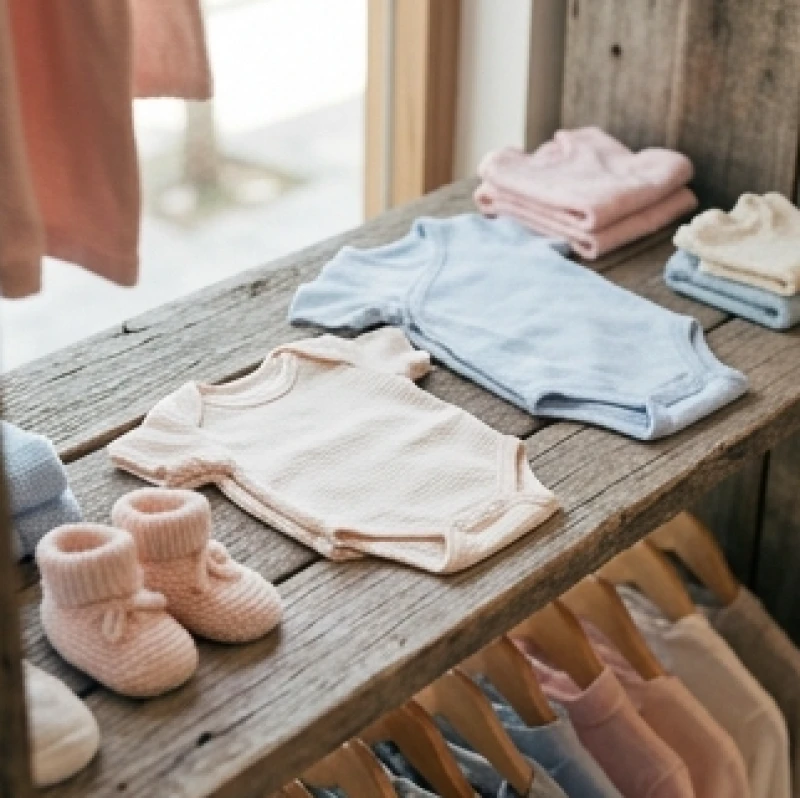 Mơ thấy mua quần áo: Giải mã chi tiết và bảng tra số tài lộc 2 Những bộ quần áo trẻ sơ sinh nhỏ nhắn được xếp ngay ngắn trên kệ gỗ trong một cửa hàng
