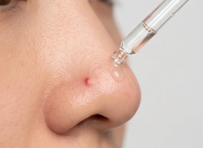 Mụn mọc ở mũi là điềm gì: Giải mã từng vị trí & cách xử lý 4 Nốt mụn bọc lớn mọc ở cánh mũi đang được chăm sóc bằng tinh chất dịu nhẹ giảm sưng