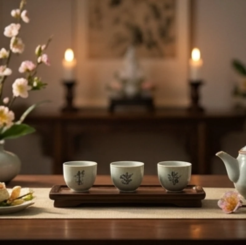 Chén rượu nồng và hương án chuẩn bị trang trọng cho nghi thức mượn tuổi làm nhà