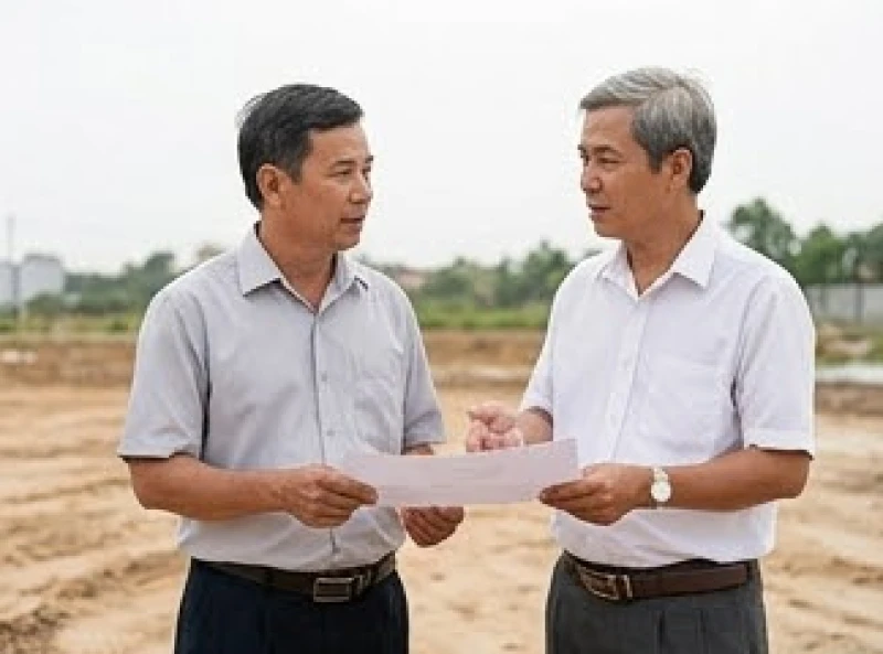Hai người đàn ông thảo luận về việc mượn tuổi để làm lễ động thổ xây nhà