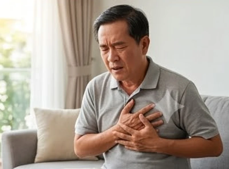 Bệnh nhân ôm ngực đau đớn khi cơn nấc cụt kéo dài bất thường đi kèm các triệu chứng trào ngược dạ dày