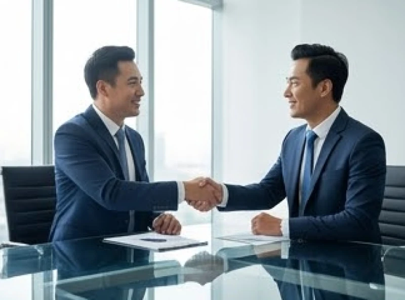 Tử vi trọn đời tuổi Tân Mùi 1991 nam mạng: Mốc 30-40 tuổi 3 Hai nam doanh nhân bắt tay hợp tác kinh doanh thành công trong không gian văn phòng sang trọng