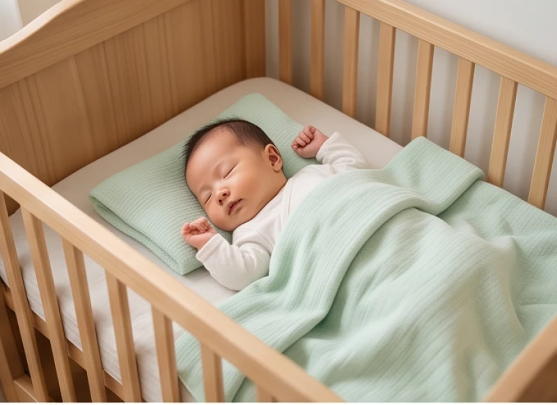 Em bé sơ sinh đang ngủ ngoan trong chiếc nôi gỗ êm ái khi ba mẹ tìm hiểu tuổi tỵ sinh con tháng nào tốt