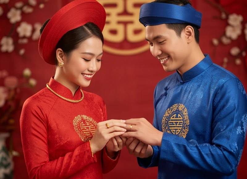 Tuổi Tỵ Nên Cưới Vào Năm Nào: Cách Chọn Năm Và Tháng Đại Lợi 2 Cô dâu chú rể trao nhẫn cưới rạng rỡ trong năm cưới đẹp nhất mang lại vượng khí tốt