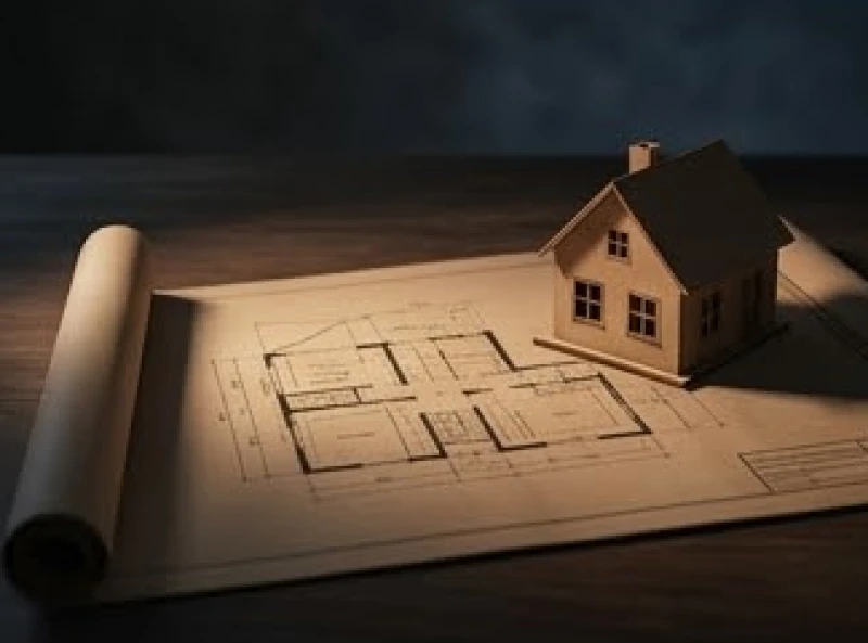 Tử vi trọn đời tuổi Đinh Mão 1987 nam mạng: mốc vận hạn & hợp kỵ 7 Mô hình kiến trúc nhà gỗ và bản vẽ đặt trên bàn làm việc dưới ánh đèn mờ