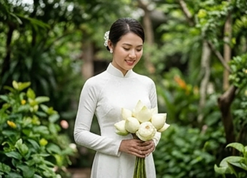 Tuổi Sửu nên cưới vào năm nào: Ma trận chọn năm & tháng tốt 2 Cô dâu tươi cười cầm bó hoa sen trắng trong ngày cưới, đánh dấu một năm tam hợp vượng khí mang lại may mắn