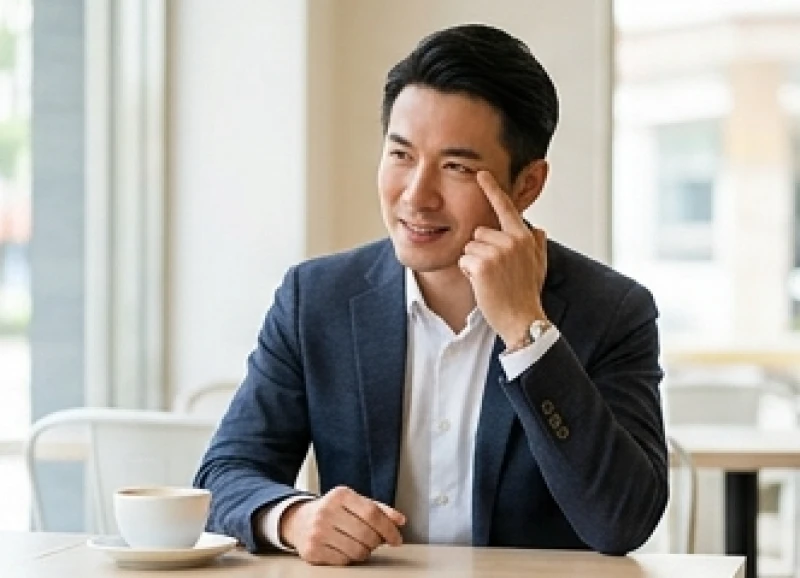 Nam thanh niên uống cà phê buổi sáng và cảm thấy mí mắt trái hơi rung giật nhẹ báo hiệu điềm lành