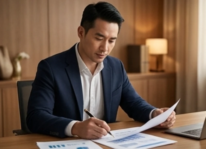 Tử Vi Tuổi Sửu Trọn Đời: Phân Tích Nam Nữ Mạng & 5 Nạp Âm 4 Nam doanh nhân đang tập trung làm việc tại văn phòng thể hiện tinh thần trách nhiệm cao
