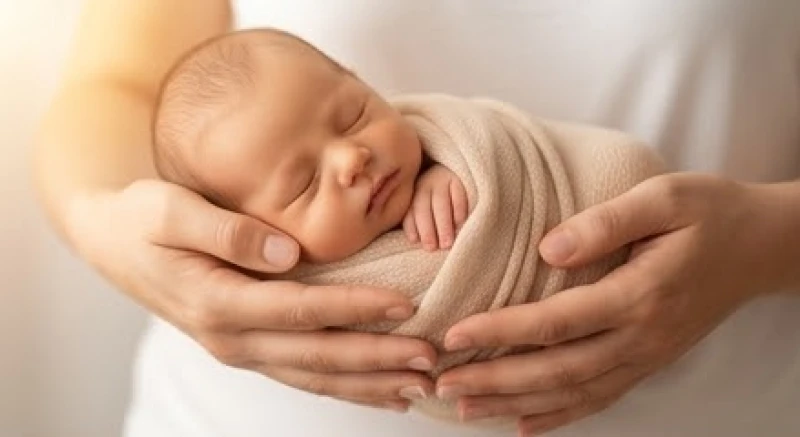 Mơ Thấy Sinh Con Là Điềm Gì? Giải Mã Tâm Lý & Con Số May Mắn 1 Đôi bàn tay ân cần nâng niu em bé sơ sinh đang ngủ say phản ánh cảm xúc hân hoan khi nằm mơ đẻ con