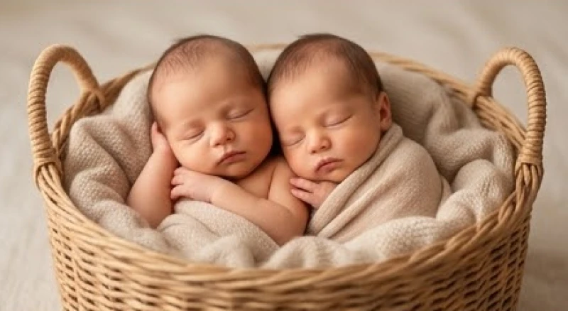 Mơ Thấy Sinh Con Là Điềm Gì? Giải Mã Tâm Lý & Con Số May Mắn 3 Hai em bé sơ sinh kháu khỉnh nằm say giấc cạnh nhau tượng trưng cho điềm báo nhân đôi tài lộc