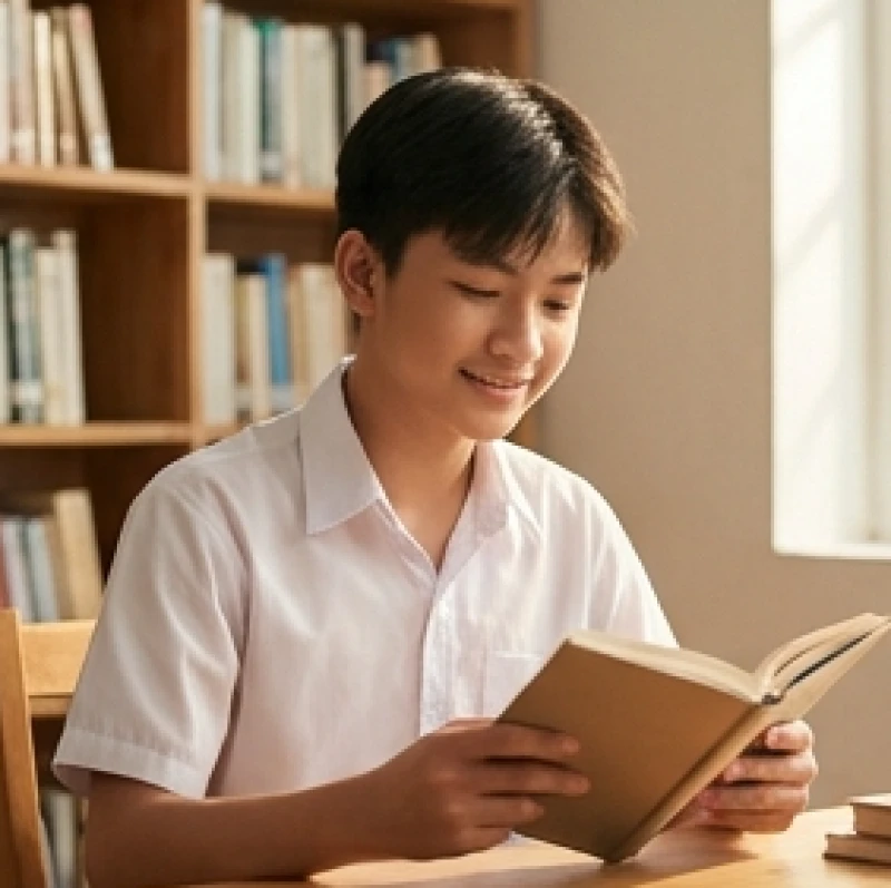 Tử vi tuổi Tân Mão 2011 năm 2026: Đính chính sao hạn và tâm lý 4 Nam sinh lớp 9 mỉm cười tự tin tại không gian thư viện ngập tràn ánh sáng tự nhiên