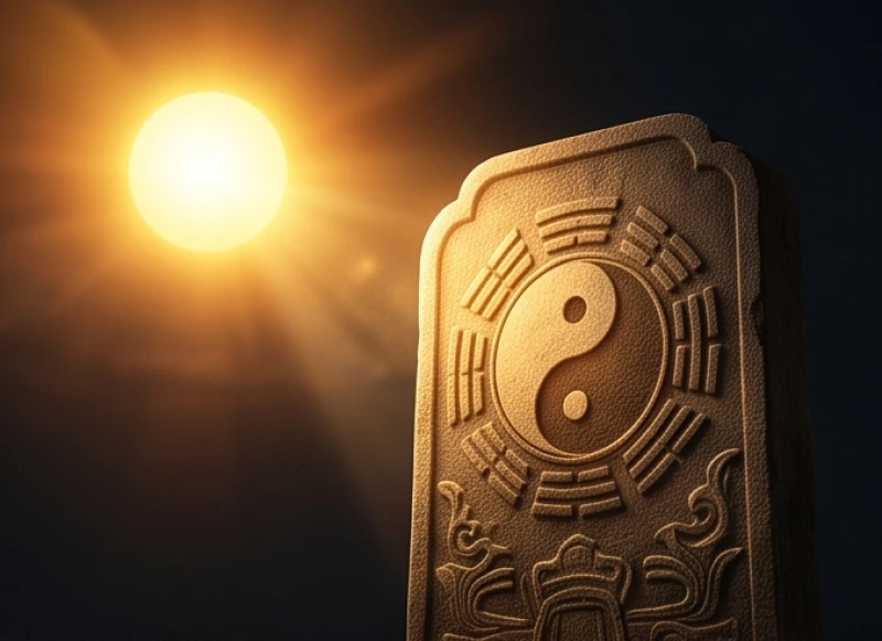 Biểu tượng âm dương và mặt trời đại diện cho năng lượng cát lợi của giờ hoàng đạo trong ngày