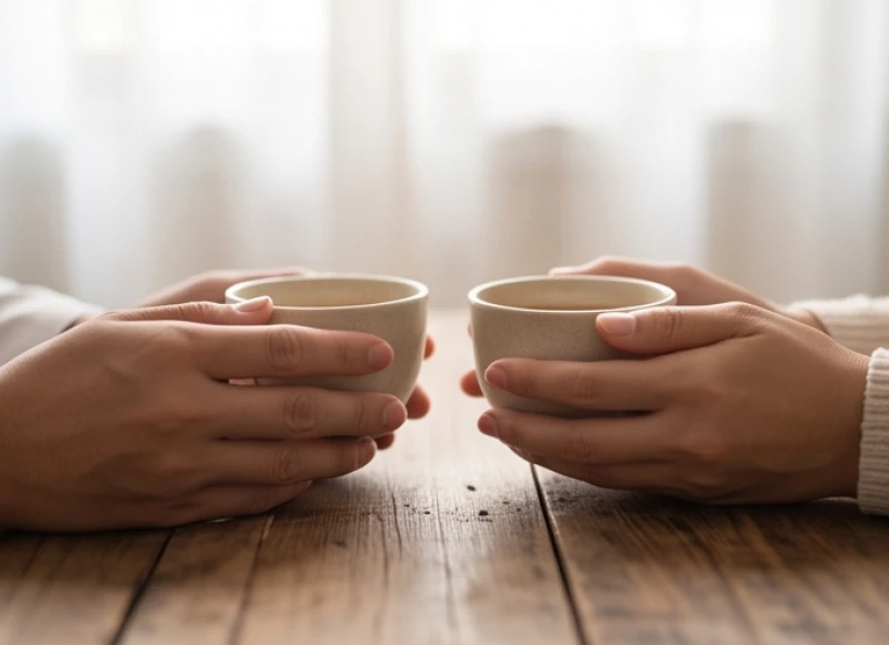 Không gian êm đềm với tách trà nóng thể hiện sự thấu hiểu và bao dung trong hôn nhân
