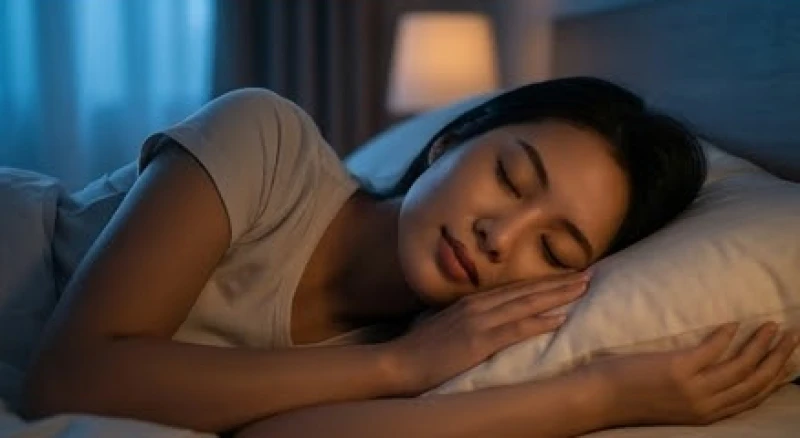 Mơ thấy nói tiếng Anh: Điềm báo tâm lý và cơ chế não bộ 6 Cô gái thả lỏng cơ thể chìm vào giấc ngủ sâu với gương mặt thanh thản giữa không gian phòng ngủ tối