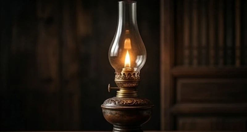 Ngọn đèn dầu cổ bằng đồng tỏa ánh sáng ấm áp đại diện cho nạp âm Phú Đăng Hỏa