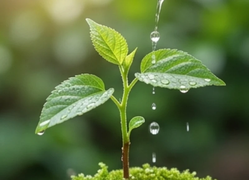 Chồi non của cây dâu tằm đang vươn lên mạnh mẽ dưới sự tưới mát của dòng nước trong lành