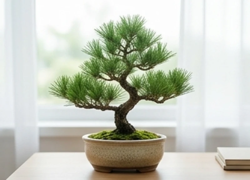Chậu cây tùng bách mộc nhỏ gọn đặt trên bàn học tượng trưng cho mệnh bản thể của người sinh năm 2011