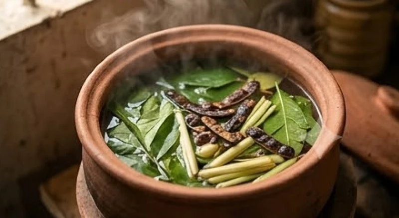 Nồi nước xông thanh tẩy nấu từ lá bưởi, sả và quả bồ kết nướng giúp giải hàn khí