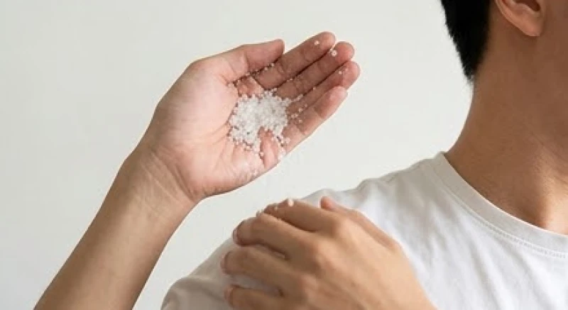 Thằn lằn ị lên người là điềm gì: Ý nghĩa vị trí & cách giải xui 7 Bàn tay cầm một vốc muối hột chuẩn bị ném qua vai trái để xua đuổi năng lượng tiêu cực