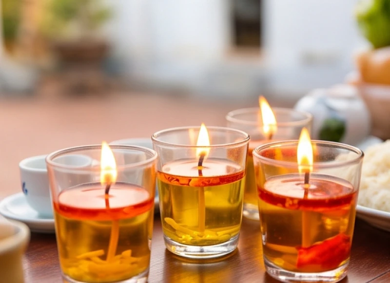 Văn khấn thần linh ngoài trời: Hướng bàn cúng và bài khấn chuẩn 10 Sử dụng nến cốc có lồng kính bảo vệ trên mâm cúng để ngọn lửa không bị tắt khi có gió lớn