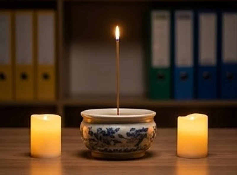 Văn khấn giao thừa tại công ty: Bài cúng chuẩn & xử lý thực tế 8 Bát hương sứ có chân đế chắc chắn và nến điện tử được sử dụng để đảm bảo an toàn phòng cháy