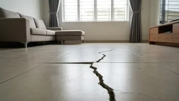 Đường rạn vỡ xé ngang sàn gạch men phòng khách khiến gia chủ lo lắng nền nhà nứt là điềm gì