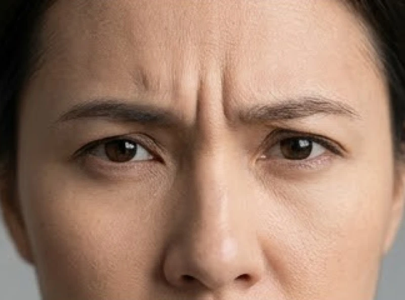 Vết hằn sâu giữa hai lông mày hình thành do thói quen cau có căng thẳng lặp đi lặp lại trong thời gian dài