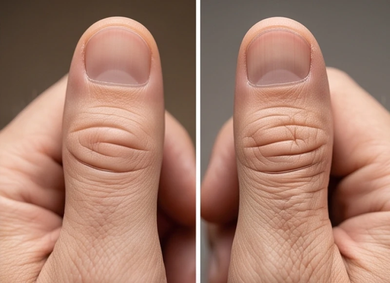 So sánh vân bẩm sinh và nếp nhăn khớp sinh lý bình thường trên ngón cái