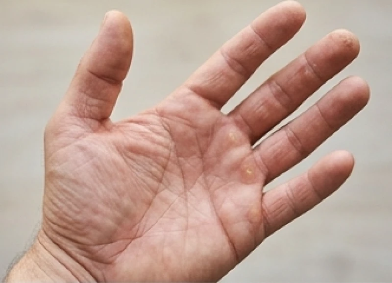 Lòng bàn tay thô ráp có nhiều nếp nhăn sinh hoạt cơ học do quá trình lao động