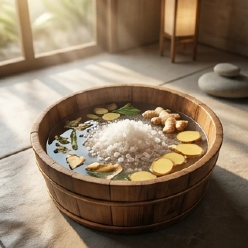 Ngâm chân bằng nước muối ấm thảo dược giúp thư giãn thần kinh