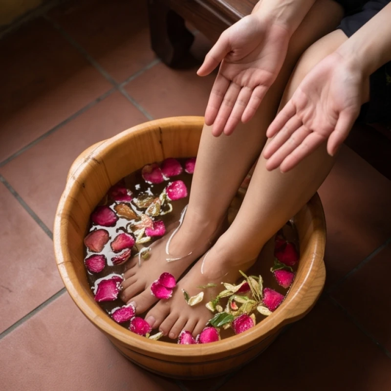 Thói quen ngâm chân bằng nước ấm thảo dược vào buổi tối giúp đả thông kinh lạc