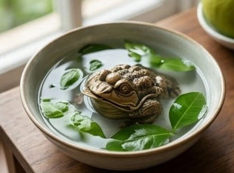 Bức tượng thiềm thừ đang được ngâm trong chậu nước sạch pha lá bưởi tươi để tẩy uế