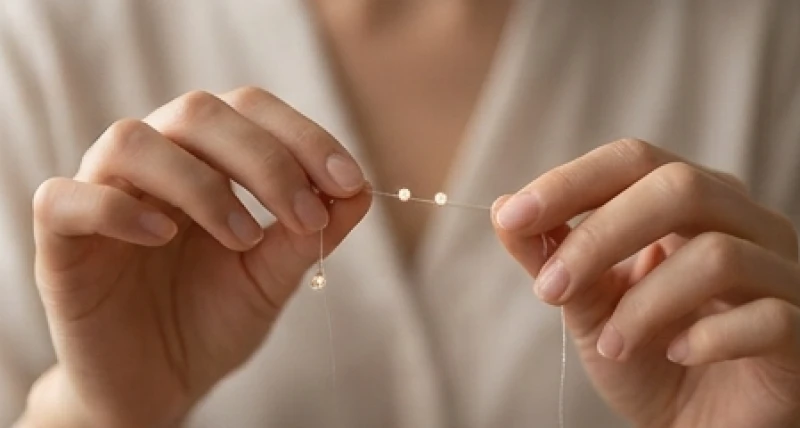 Đôi bàn tay đang cẩn thận gỡ những hạt mầm li ti trên một sợi dây mảnh mai