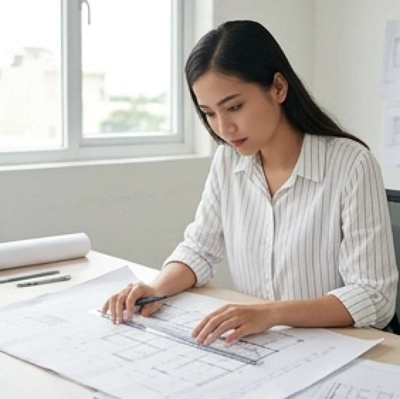 Sinh viên tuổi Bính Tuất nghiên cứu bản vẽ kiến trúc với tính kỷ luật và tỉ mỉ cao độ