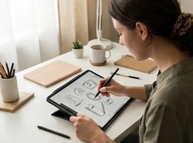 Đường sự nghiệp ngắn: Luận giải ý nghĩa và hướng hóa giải 6 Nhà thiết kế tập trung phác thảo ý tưởng nghệ thuật trên máy tính bảng tại bàn làm việc cá nhân