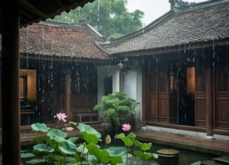 Khung cảnh vắng lặng lất phất mưa bay làm nổi bật sự ảm đạm của những ngày hắc đạo kỵ việc hỷ