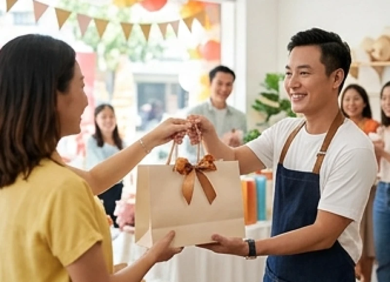 Đón khách hàng đầu tiên trong buổi lễ khai trương cửa hàng bán lẻ