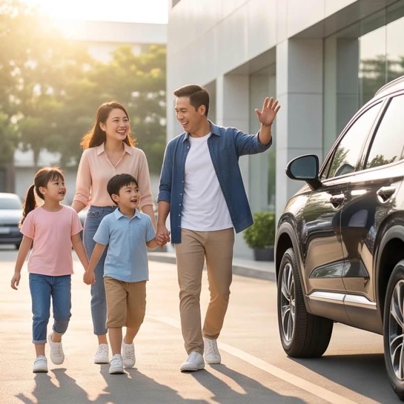 Gia đình nhận bàn giao xe ô tô mới trong khung giờ Tốc Hỷ buổi sáng