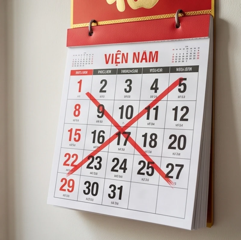 Tờ lịch treo tường bị gạch chéo đỏ vào những ngày xấu bách sự kỵ trong tháng âm lịch