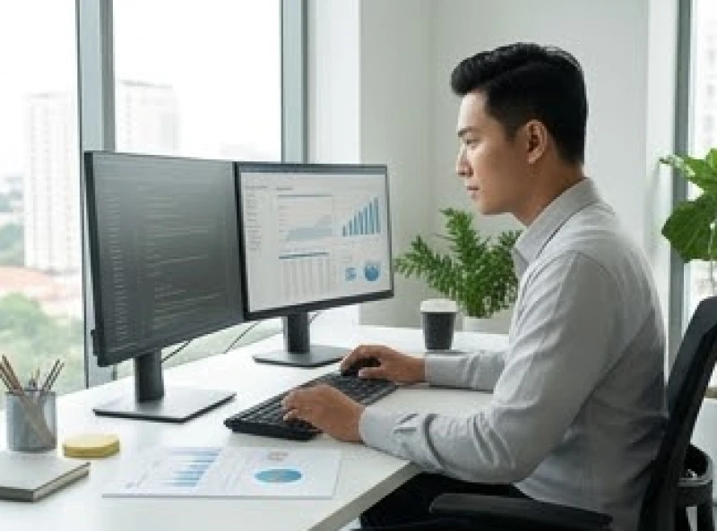 Chuyên viên phân tích tuổi Tỵ tập trung làm việc trước màn hình máy tính trong văn phòng